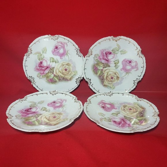 Antique Z S & Co Bavaria Roses Marseille Handpainted Salad Plate Set of 4 - Picture 5 of 12